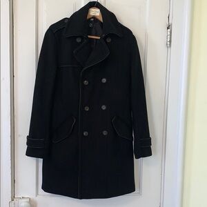H&M Pea Coat Double Breasted Wool Blend Black Classic Style Jacket 36R